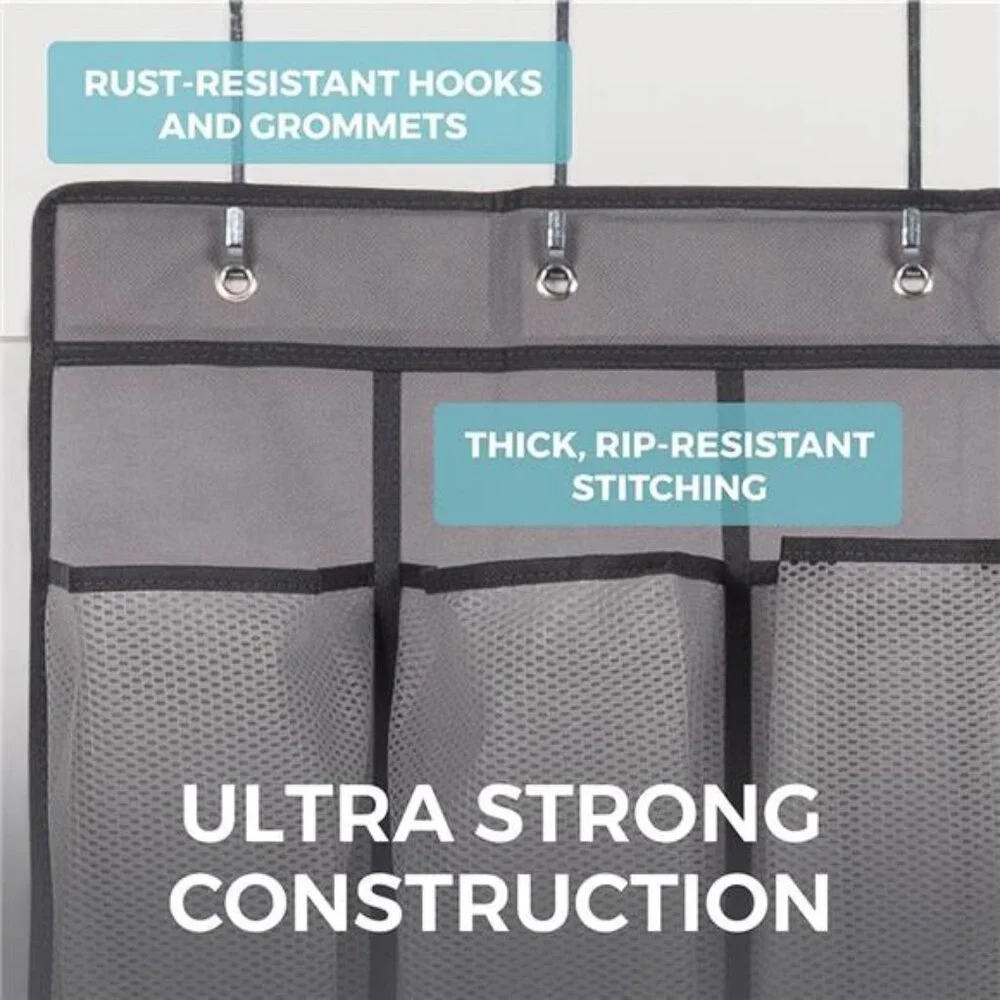 Over Door Shoe Organizer Hanging Closet Storage 24 Pocket Mesh 2 Pack Gray